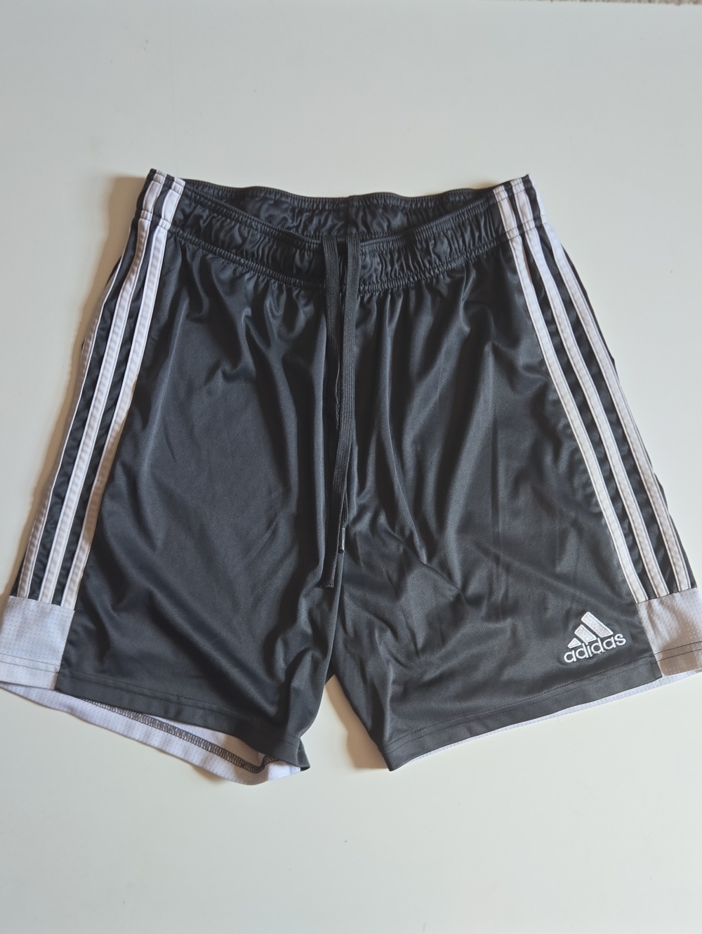 adidas Men’s Black Athletic Shorts with White Side Stripes and Logo